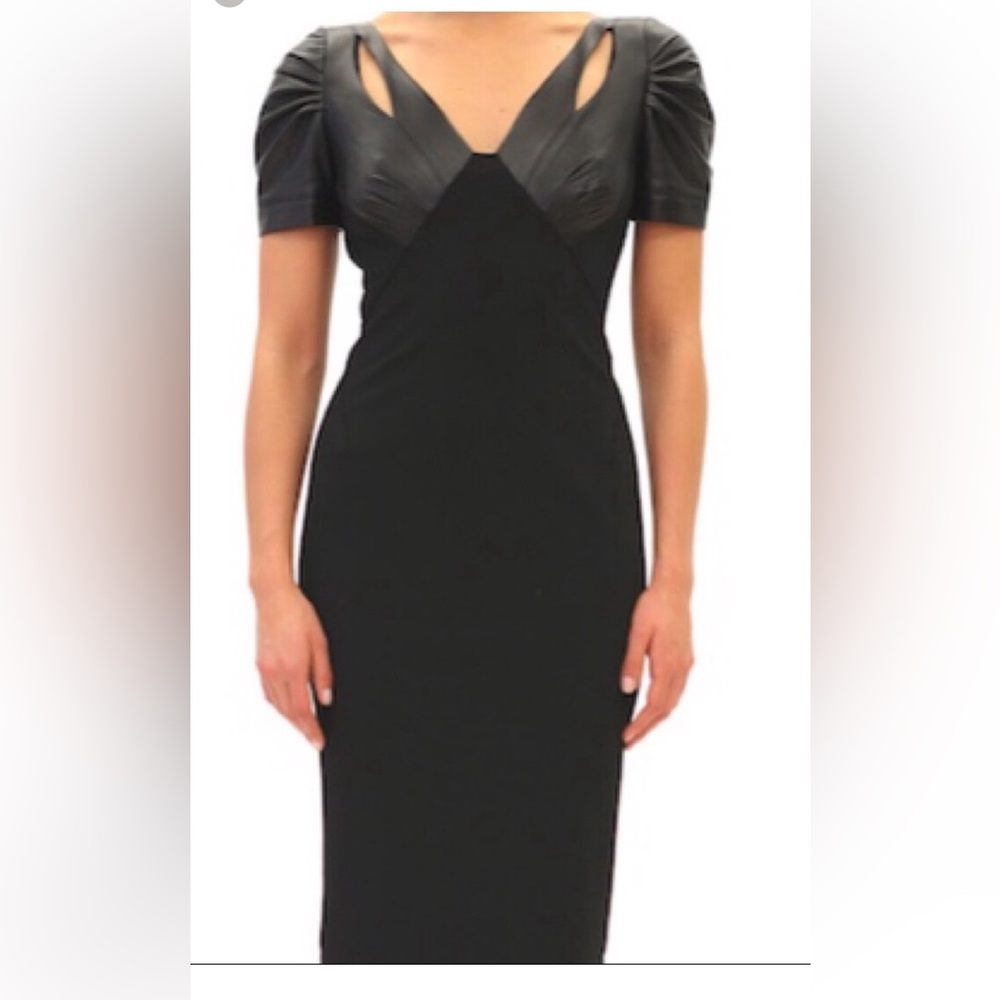 Zac Posen Gorgeous black silhouette dress with 100% leather detailing